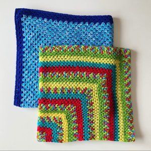 2 Handmade Crochet Blanket Afghan Blue Multicolour